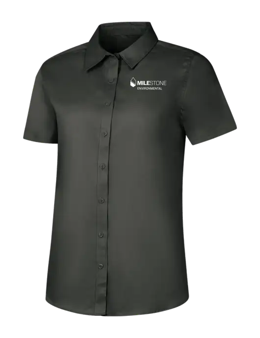 Womens Dark Grey Short Sleeve Superpro React Twill Shirt w/Milestone Environmental Logo