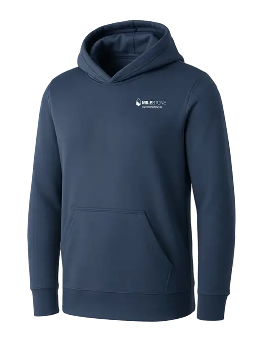 Womens Navy Core Fleece Pullover Hooded Sweatshirt w/Milestone Environmental Logo