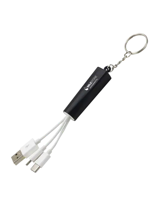 Black Light-Up Charging Cable with Key Ring w/Milestone Environmental Logo