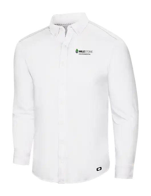 OGIO Bright White Modern Code Stretch Button-Up Shirt w/Milestone Environmental Logo
