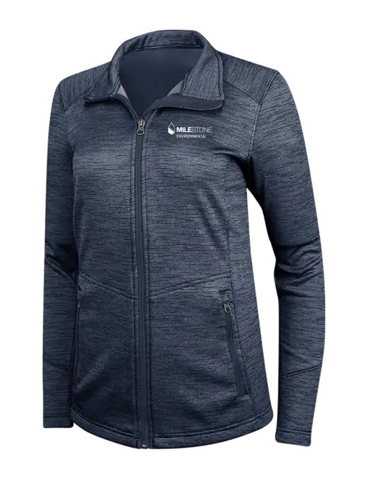 Navy Womens Digi Stripe Fleece Jacket w/Milestone Environmental Logo