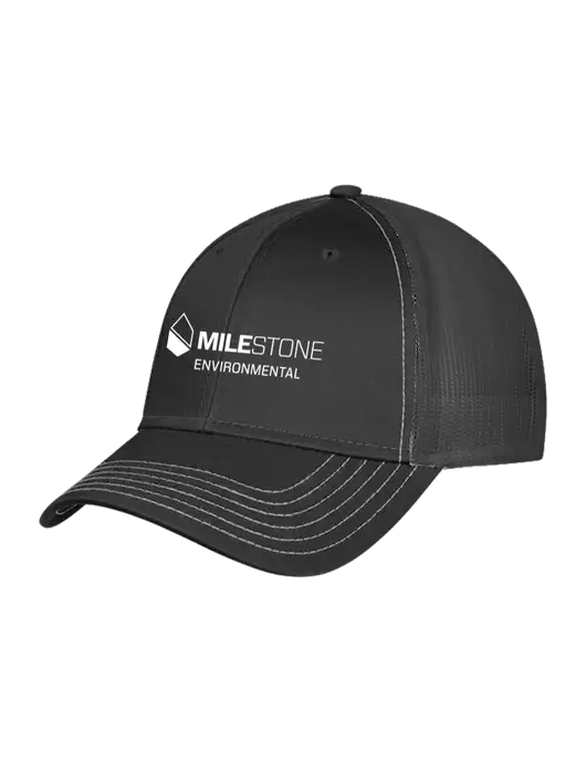 Charcoal Grey Mesh Trucker Cap Snap Back w/Milestone Environmental Logo