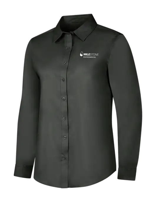 Dark Grey Womens Long Sleeve Superpro React Twill Shirt w/Milestone Environmental Logo