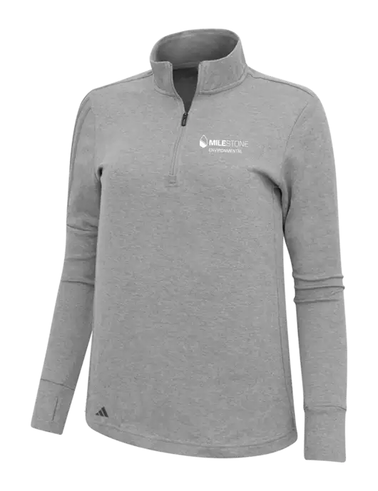 Adidas Light Grey Melange Womens 3 Stripes Quarter Zip Sweater w/Milestone Environmental Logo