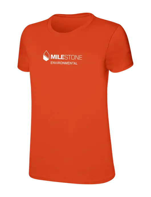 Womens Ring Spun Orange 4.5 oz T-Shirt w/Milestone Environmental Logo