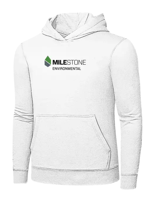White 7.8 oz Ring Spun Hooded Sweatshirt w/Milestone Environmental Logo