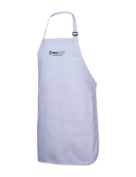Full-Length White Apron With Pockets w/Milestone Environmental Logo