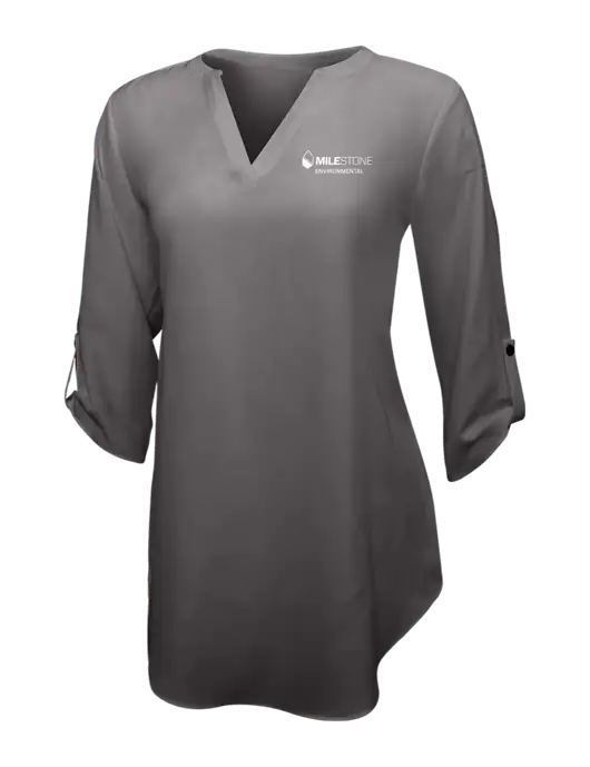 Dark Grey Womens 3/4 Sleeve Tunic Blouse w/Milestone Environmental Logo