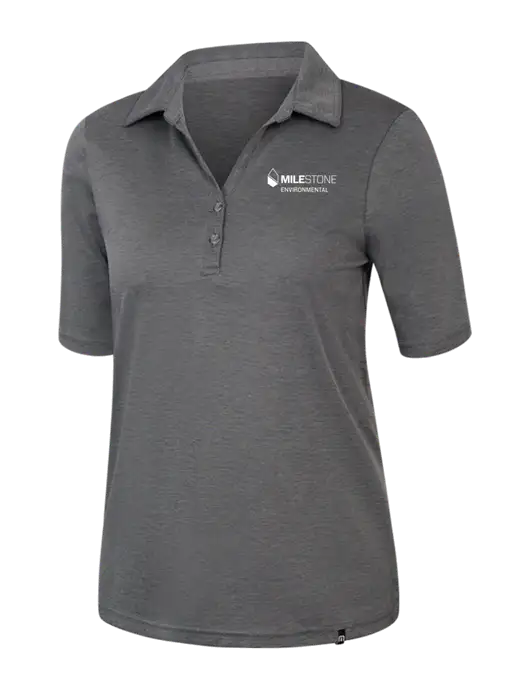 TravisMathew Womens Black Heather Sunsetters Polo w/Milestone Environmental Logo
