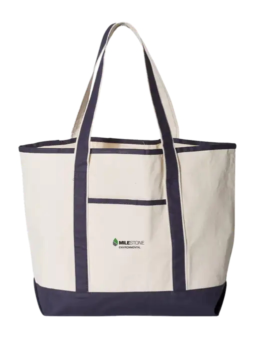 Natural/Navy Large Canvas Deluxe Tote w/Milestone Environmental Logo