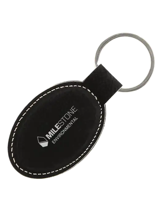 Black Leatherette Oval Keychain w/Milestone Environmental Logo