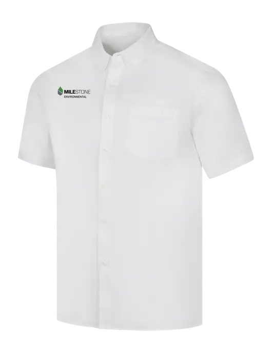 Short Sleeve White Superpro React Twill Shirt w/Milestone Environmental Logo