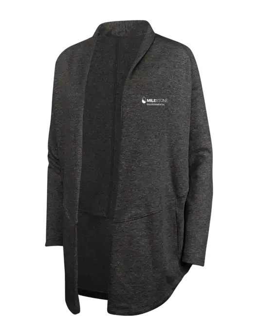 Charcoal Heather/ Medium Heather Grey Womens Interlock Cardigan w/Milestone Environmental Logo