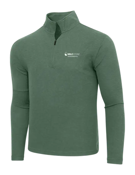 Adidas Dark Green Heather 3 Stripes Quarter Zip Sweater w/Milestone Environmental Logo