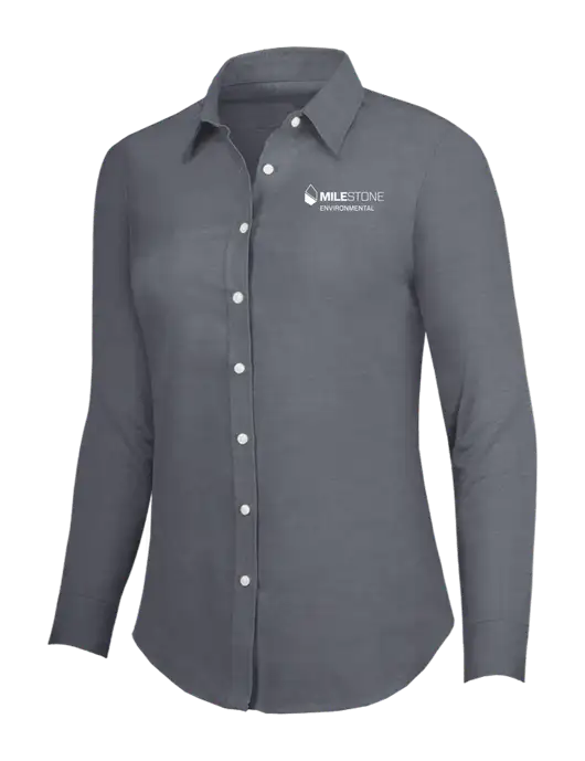 Dark Grey Womens SuperPro Oxford Shirt w/Milestone Environmental Logo