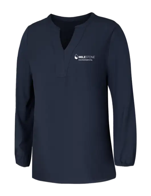 Mercer+Mettle Womens Navy Stretch Crepe 3/4 Sleeve Blouse w/Milestone Environmental Logo