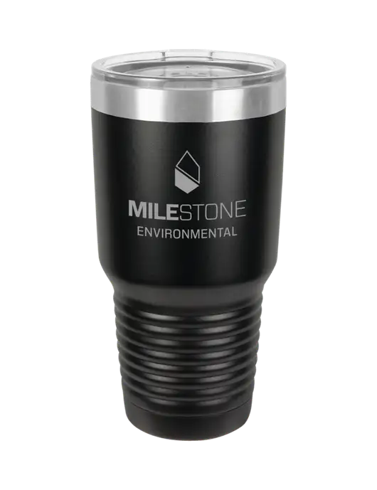 Polar Camel 30 oz Powder Coated Black Vacuum Insulated Tumbler w/Milestone Environmental Logo