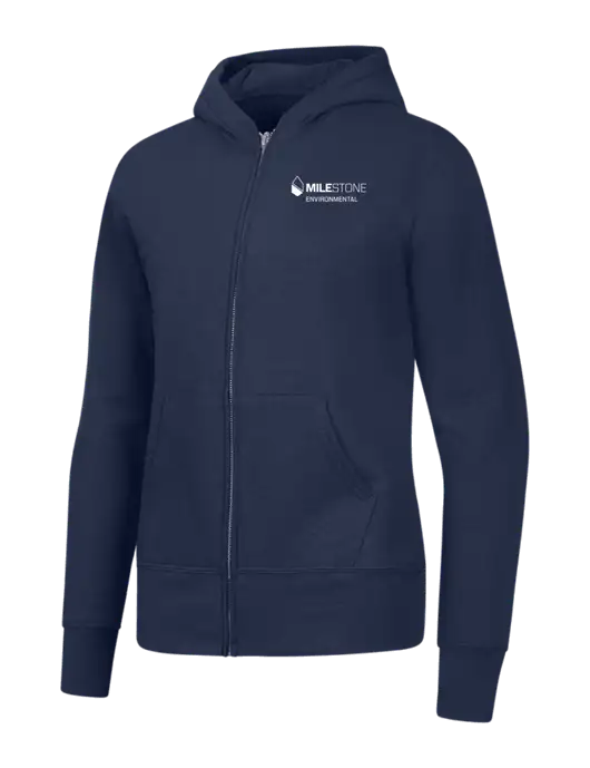 Navy Womens Core Fleece Full-Zip Hooded Sweatshirt w/Milestone Environmental Logo