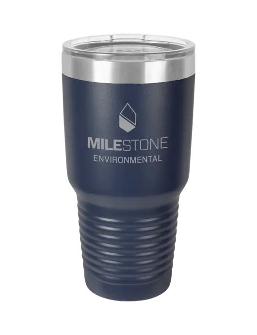 Polar Camel 30 oz Powder Coated Navy Vacuum Insulated Tumbler w/Milestone Environmental Logo