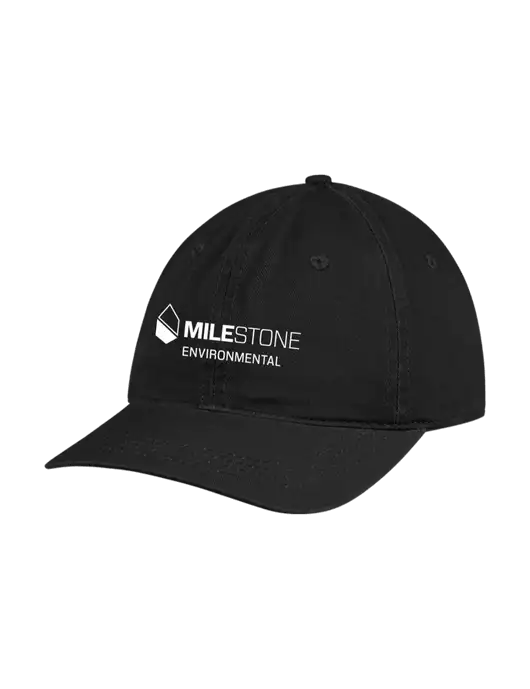 Garment Washed Unstructured Twill Black Cap w/Milestone Environmental Logo