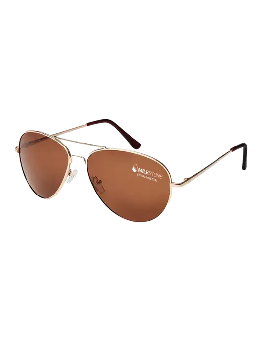 Aviator Coffee Brown with Gold Sunglasses  w/Milestone Environmental Logo