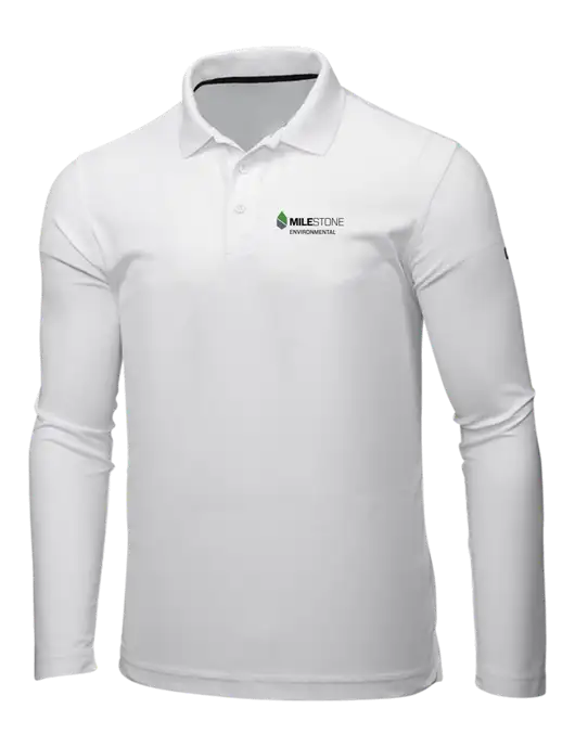 OGIO Bright White Caliber 2.0 Long Sleeve Polo w/Milestone Environmental Logo