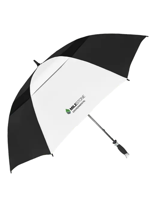 Black/White Vented Typhoon Tamer Golf Umbrella w/Milestone Environmental Logo