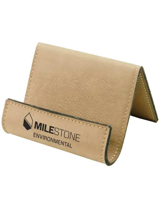 Tan Leatherette Card & Phone Holder w/Milestone Environmental Logo