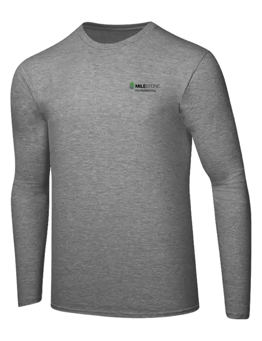 Ring Spun Light Heather Grey 4.5 oz Long Sleeve T-Shirt w/Milestone Environmental Logo
