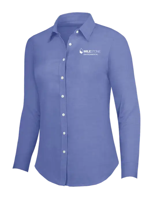 Navy Womens SuperPro Oxford Shirt w/Milestone Environmental Logo