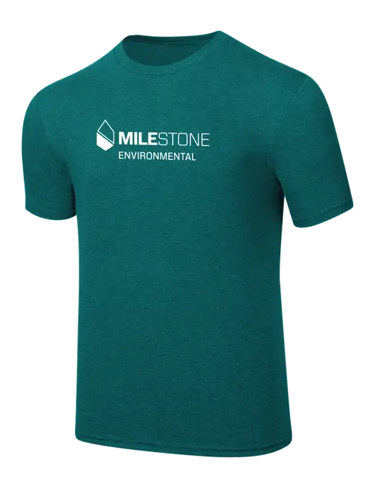 Simply Soft Heathered Dark Teal 4.5oz  Poly/Combed Ring Spun Cotton T-Shirt w/Milestone Environmental Logo