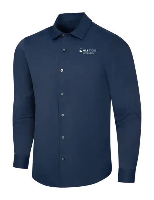 Navy City Stretch Shirt w/Milestone Environmental Logo