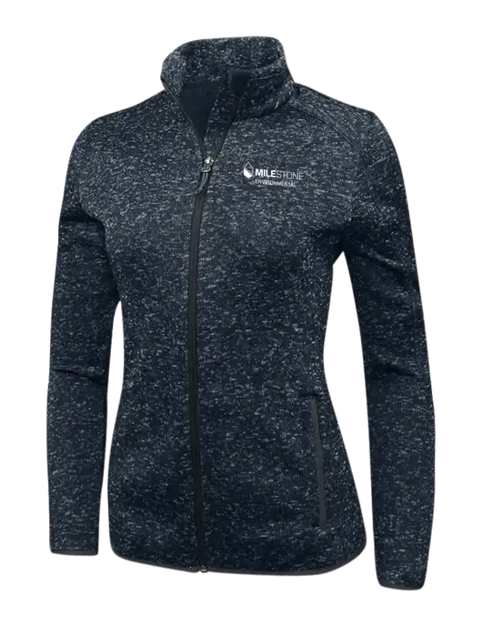 Navy Heather Womens Sweater Fleece Jacket w/Milestone Environmental Logo
