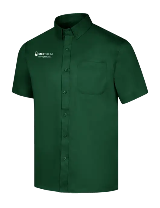 Short Sleeve Dark Green Superpro React Twill Shirt w/Milestone Environmental Logo