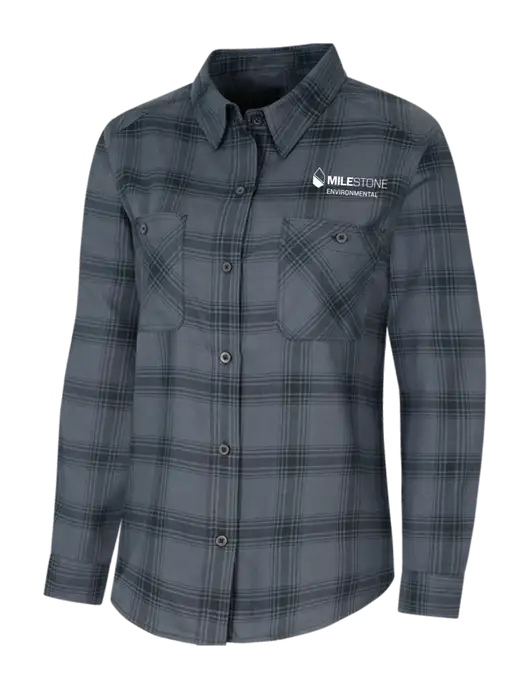 Womens Grey/Black Plaid Flannel Shirt w/Milestone Environmental Logo
