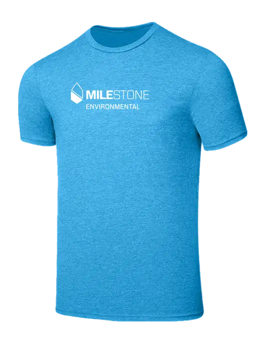 Seriously Soft Heathered Sapphire Blue T-Shirt w/Milestone Environmental Logo