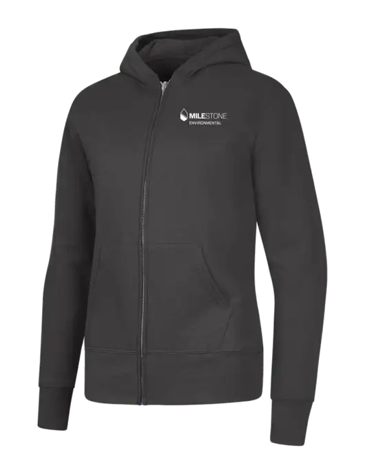 Charcoal Womens Core Fleece Full-Zip Hooded Sweatshirt w/Milestone Environmental Logo