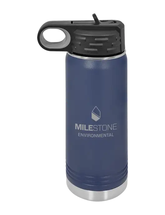 Polar Camel 20 oz Powder Coated Navy Vacuum Insulated Water Bottle w/Milestone Environmental Logo