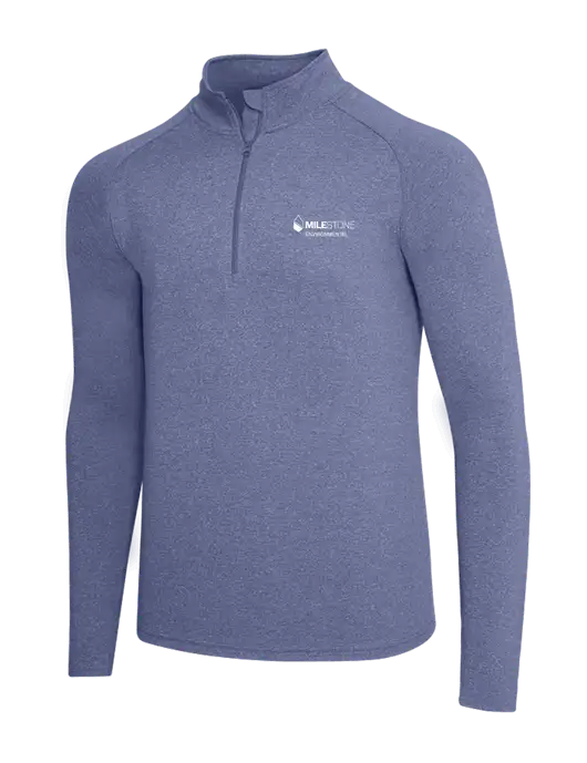 Navy Heather Sport Wick Stretch 1/4 Zip Pullover w/Milestone Environmental Logo