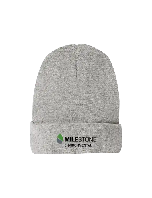 Recycled Light Heather Grey Beanie w/Milestone Environmental Logo