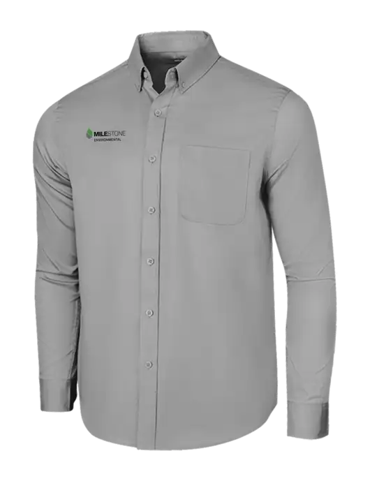 Long Sleeve Light Grey Superpro React Twill Shirt w/Milestone Environmental Logo