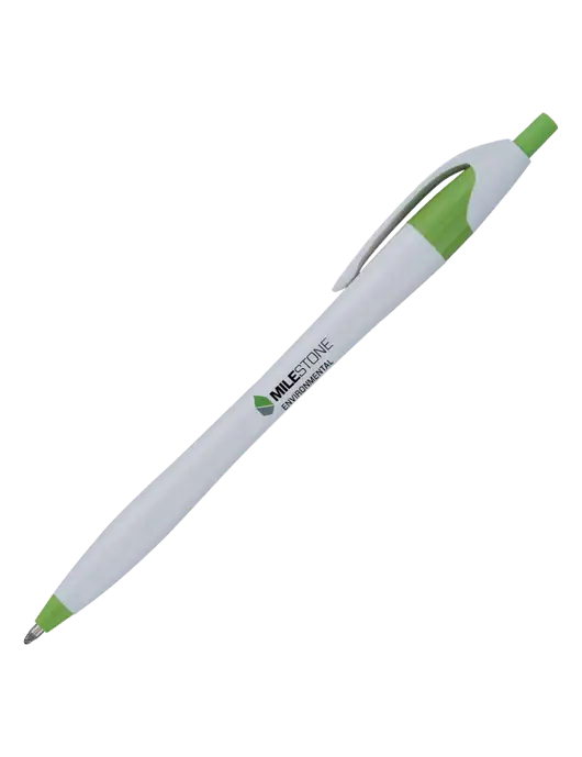 Novella Lime Green/White Splash Pen - Blue Ink w/Milestone Environmental Logo