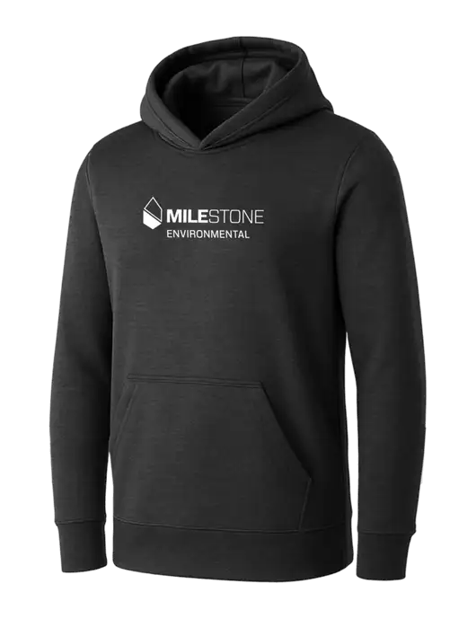 Womens Dark Grey Heather Core Fleece Pullover Hooded Sweatshirt w/Milestone Environmental Logo