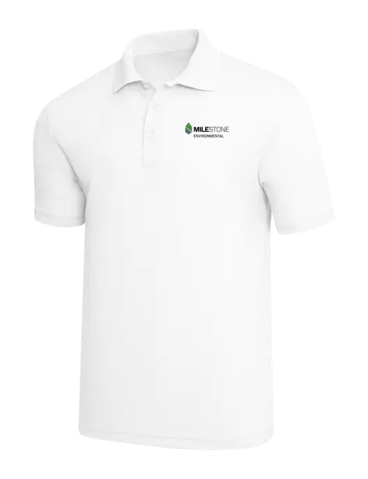 White PosiCharge RacerMesh Polo w/Milestone Environmental Logo