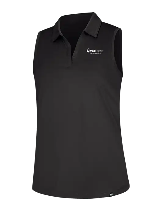 TravisMathew Womens Black Coto Performance Sleeveless Polo w/Milestone Environmental Logo