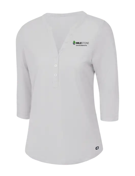 OGIO Bright White Jewel Henley w/Milestone Environmental Logo