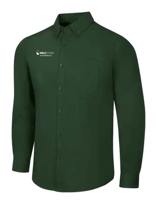 Forest Green Long Sleeve Carefree Poplin Shirt w/Milestone Environmental Logo