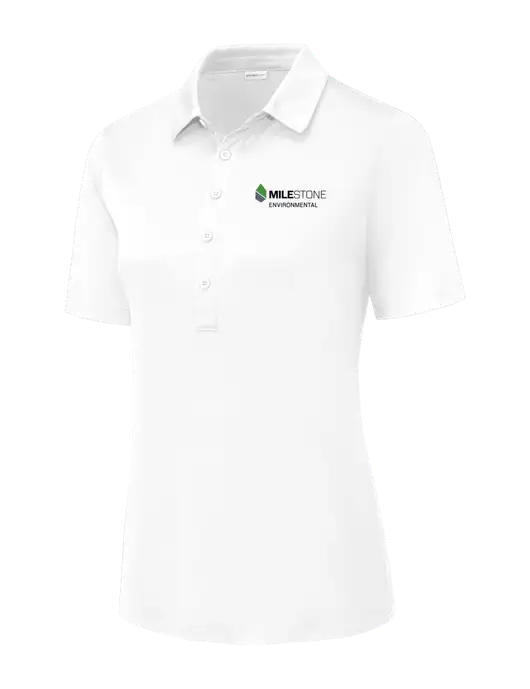 White Womens Posi-UV Pro Polo w/Milestone Environmental Logo
