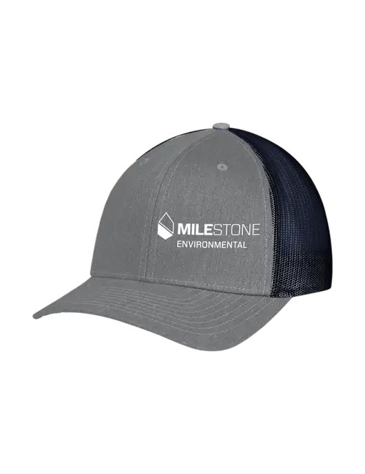 Richardson Adjustable Snapback Original 112 Trucker Cap Heather Grey w/Navy Mesh w/Milestone Environmental Logo