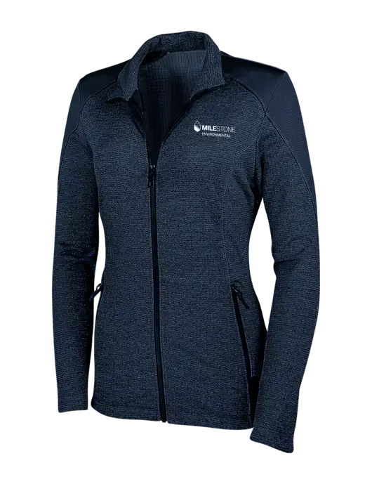 Navy Womens Grid Fleece Jacket w/Milestone Environmental Logo